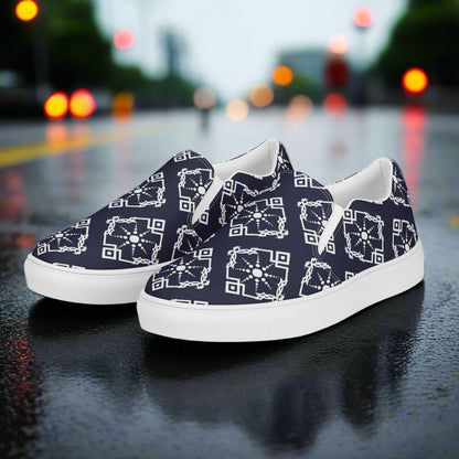 Stylish Moroccan Sun Slip-on Canvas Shoes with a unique geometric pattern for everyday wear