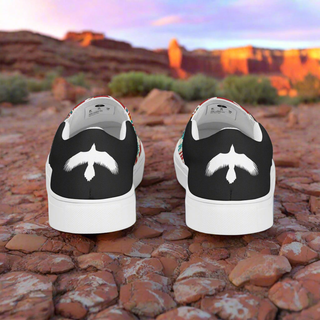 Nogales Halftone Slip-on Canvas Shoes with a bold mustache design on the heel