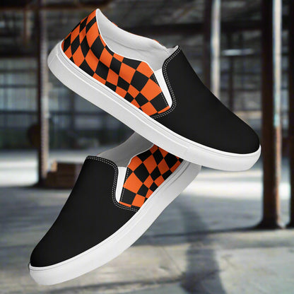 Orange Chex Two Tone Slip-on Canvas Shoes with Stylish Black and Orange Checkerboard Design