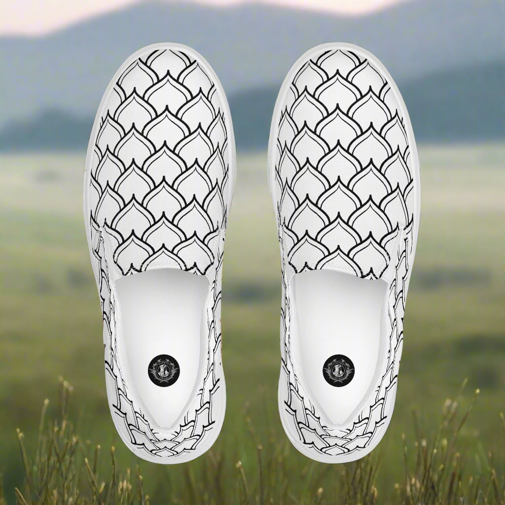 Ottomon Slip-on Canvas Shoes with a stylish black and white leaf pattern for casual summer wear