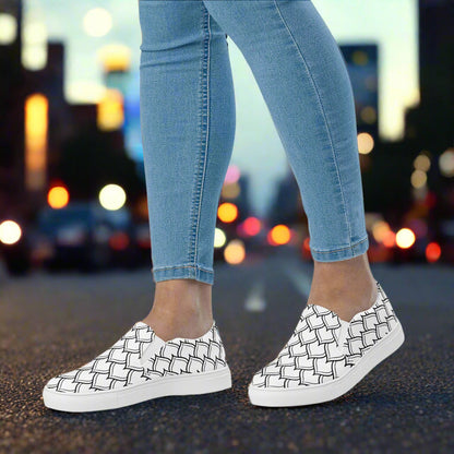 Ottomon Slip-on Canvas Shoes in White with Trendy Black Pattern for Casual Wear