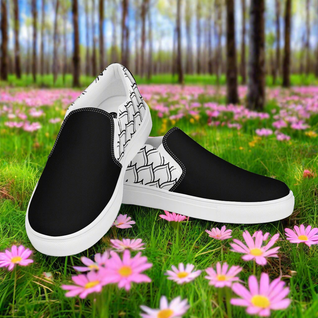 Ottomon Two Tone Slip-on Canvas Shoes featuring a stylish black design and white geometric pattern