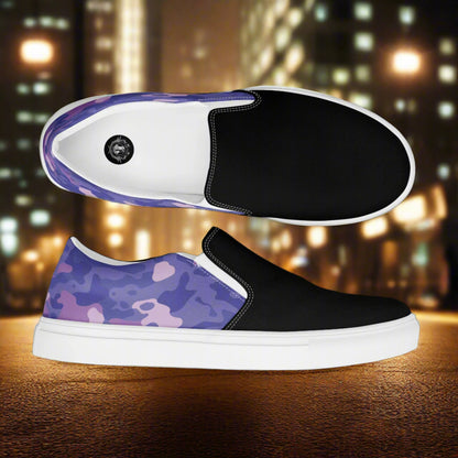Purple Camo Two Tone Slip-On Canvas Shoes featuring a stylish design and comfortable fit