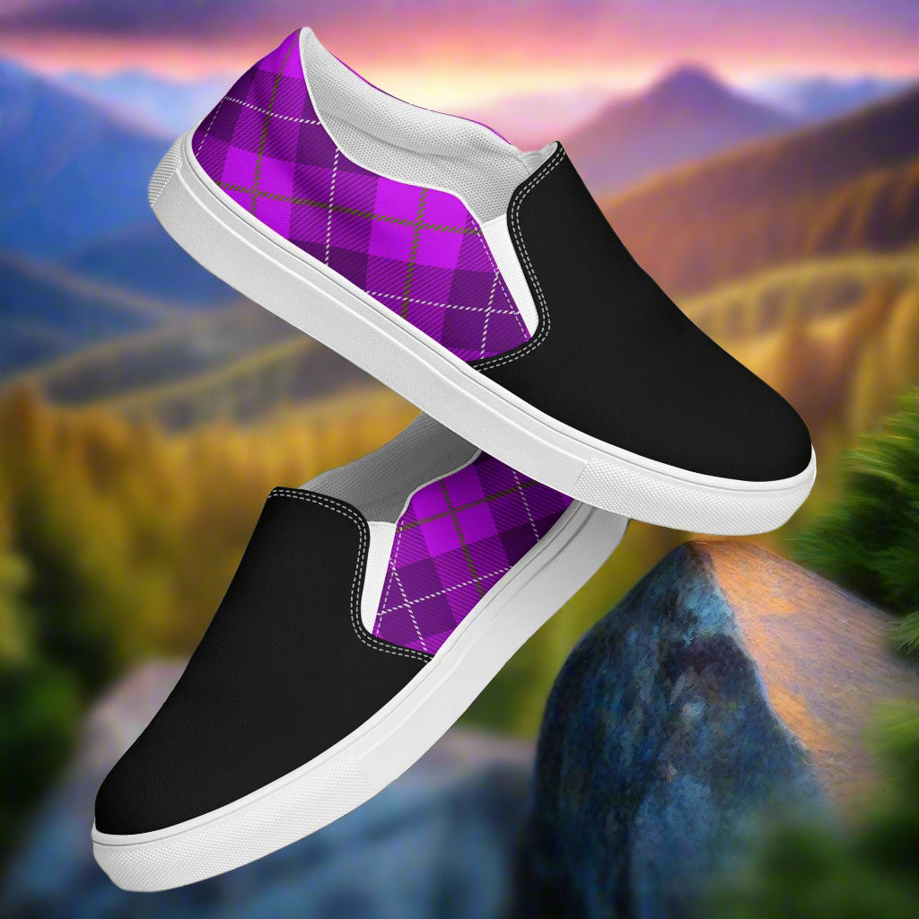 Purple plaid Two Tone slip on shoes by WildSage Market with black front and white sole