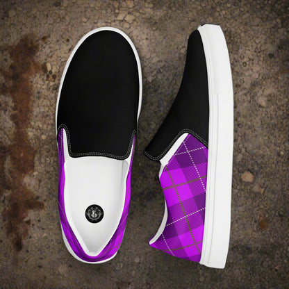 WildSage Market purple plaid Two Tone slip on shoes with black tops and white soles