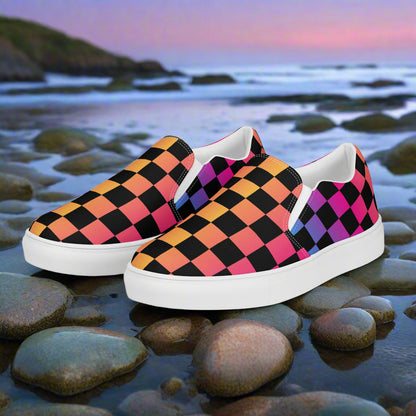 Rainbow Chex Slip-On Canvas Shoes featuring a vibrant checkered design for casual style
