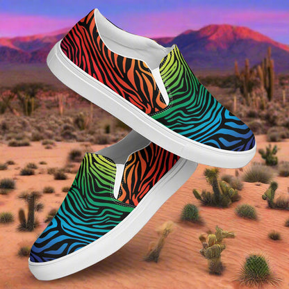 Rainbow Zebra Print Slip-on Canvas Shoes featuring vibrant colors and a comfortable design for casual wear