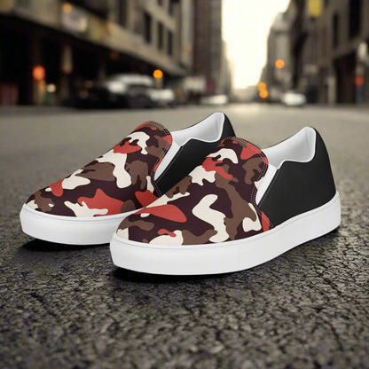 Red Camo Halftone Slip-on Canvas Shoes with a stylish design for casual outings