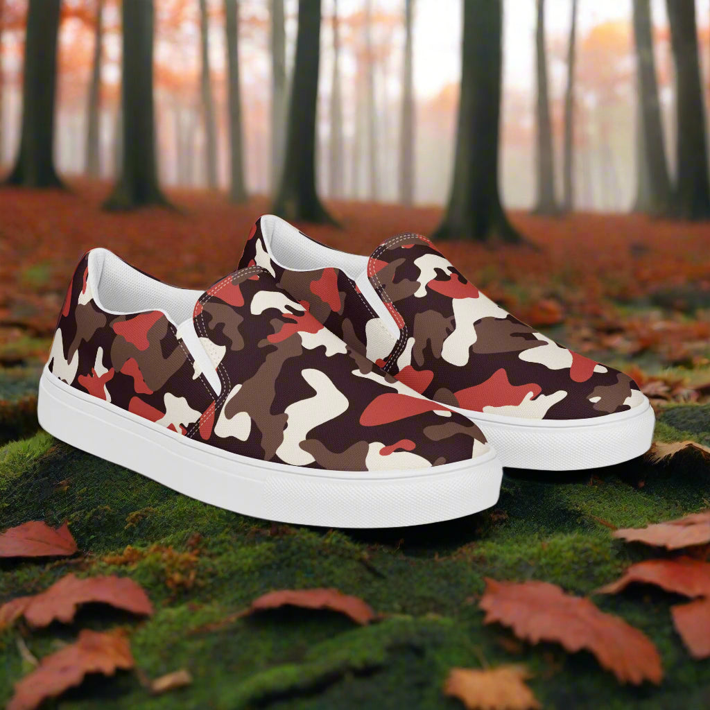 Red Camo Slip-On Canvas Shoes with a Stylish Design for Everyday Wear
