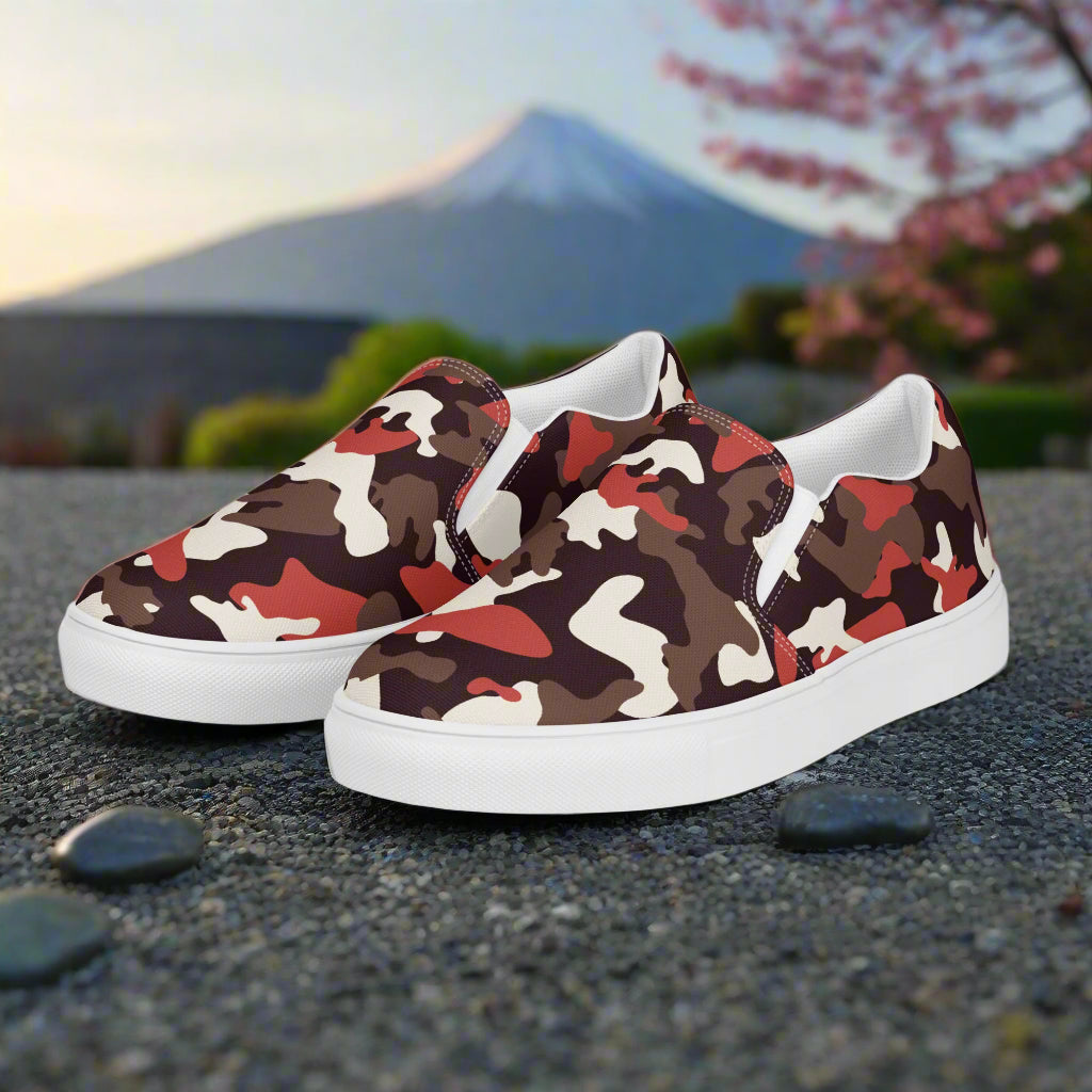 Red Camo Slip-On Canvas Shoes with a Stylish Design for Casual Wear