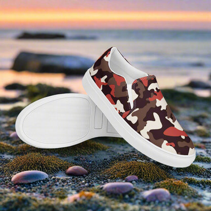 Red Camo Slip-On Canvas Shoes designed for stylish comfort and casual wear on any adventure