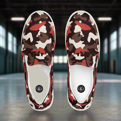 Red Camo Slip-On Canvas Shoes featuring a stylish camouflage pattern for casual wear