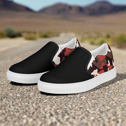 Red Camo Two Tone Slip-on Canvas Shoes featuring a stylish design and comfortable fit for casual wear