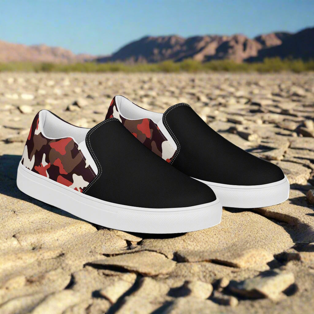 Red Camo Two Tone Slip-on Canvas Shoes with Comfortable Fit for Easy Wear