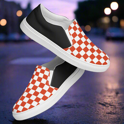 Red Chex Halftone Slip-on Canvas Shoes with a stylish checkered design for casual wear