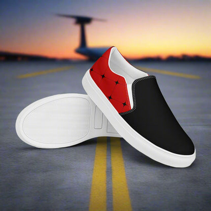 Red Diamond Two Tone Slip-on Canvas Shoes featuring a stylish black and red design for casual wear
