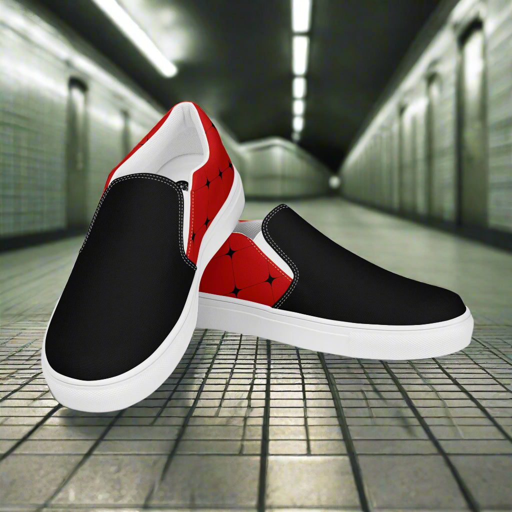 Red Diamond Two Tone Slip-on Canvas Shoes with a stylish black and red design for casual wear