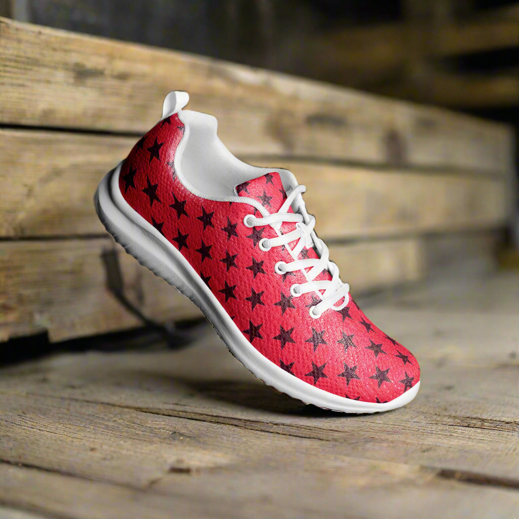 WildSage Market womens red star print athletic sneaker with white sole and laces Custom Athletic Shoes for running