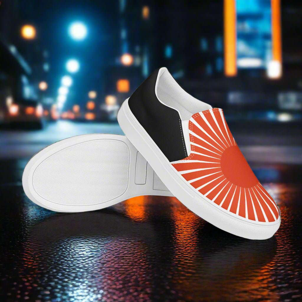 Rising Sun Halftone Slip-on Canvas Shoes with Bold Design and Comfortable Fit for Everyday Wear