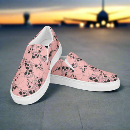 WildSage Market slip on shoes with pink skull pattern on a white sole for casual wear