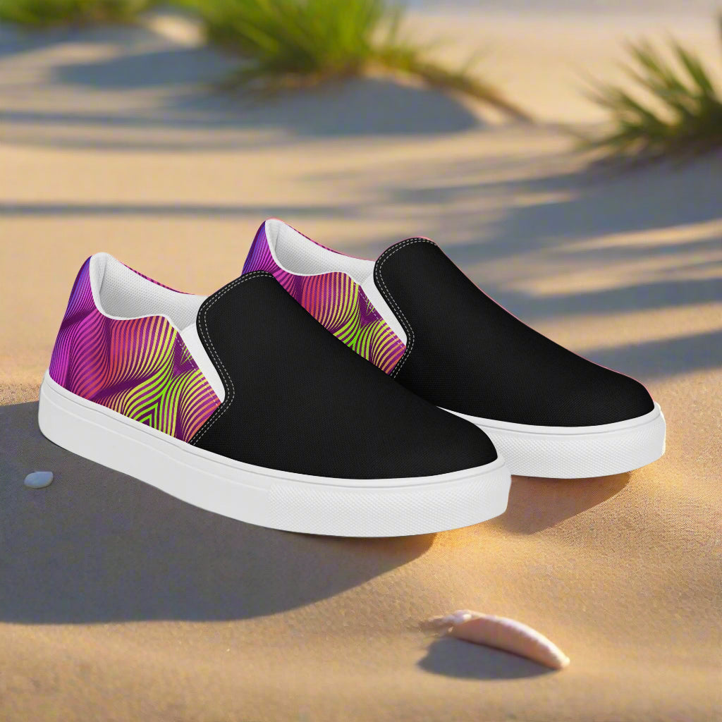 Skater Purple Two Tone Slip-On Canvas Shoes featuring a vibrant design with black and purple accents