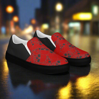 WildSage Skull Pile Crimson Halftone Slip-On Canvas Shoes with a bold red and black design