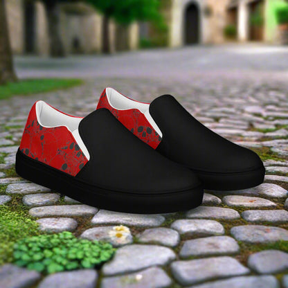 Skull Pile Crimson Two Tone Slip-On Canvas Shoes featuring a stylish black and red design