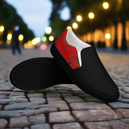 Skull Pile Crimson Two Tone Slip-On Canvas Shoes featuring a stylish design with a vibrant red pattern