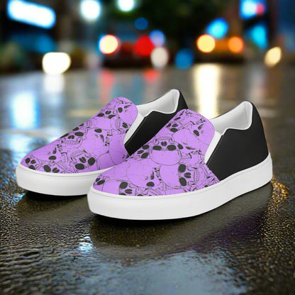 WildSage Skull Pile Purple Halftone Slip-On Canvas Shoes with unique skull design and comfortable fit