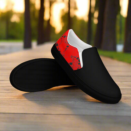 Skull Pile Red Two Tone Slip-on Canvas Shoes by WildSage with Black and Red color design