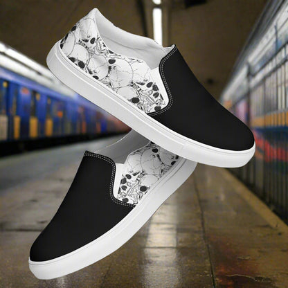 Skull Pile White Two Tone Slip-On Canvas Shoes featuring a unique skull design for stylish comfort