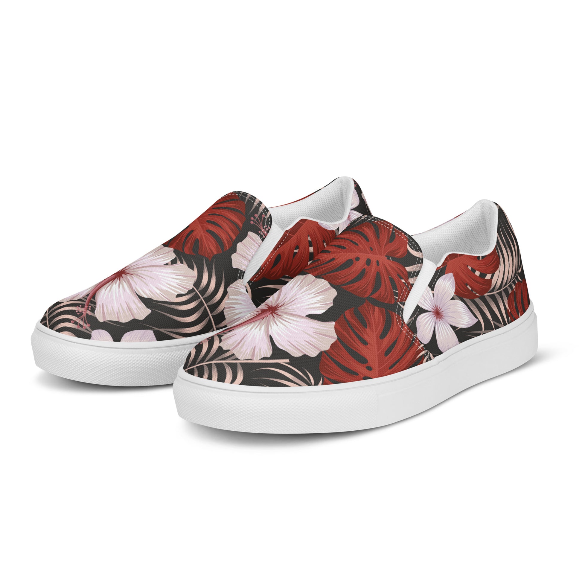 WildSage Market Slip-on Canvas Floral Print Shoes with vibrant red and pink floral design