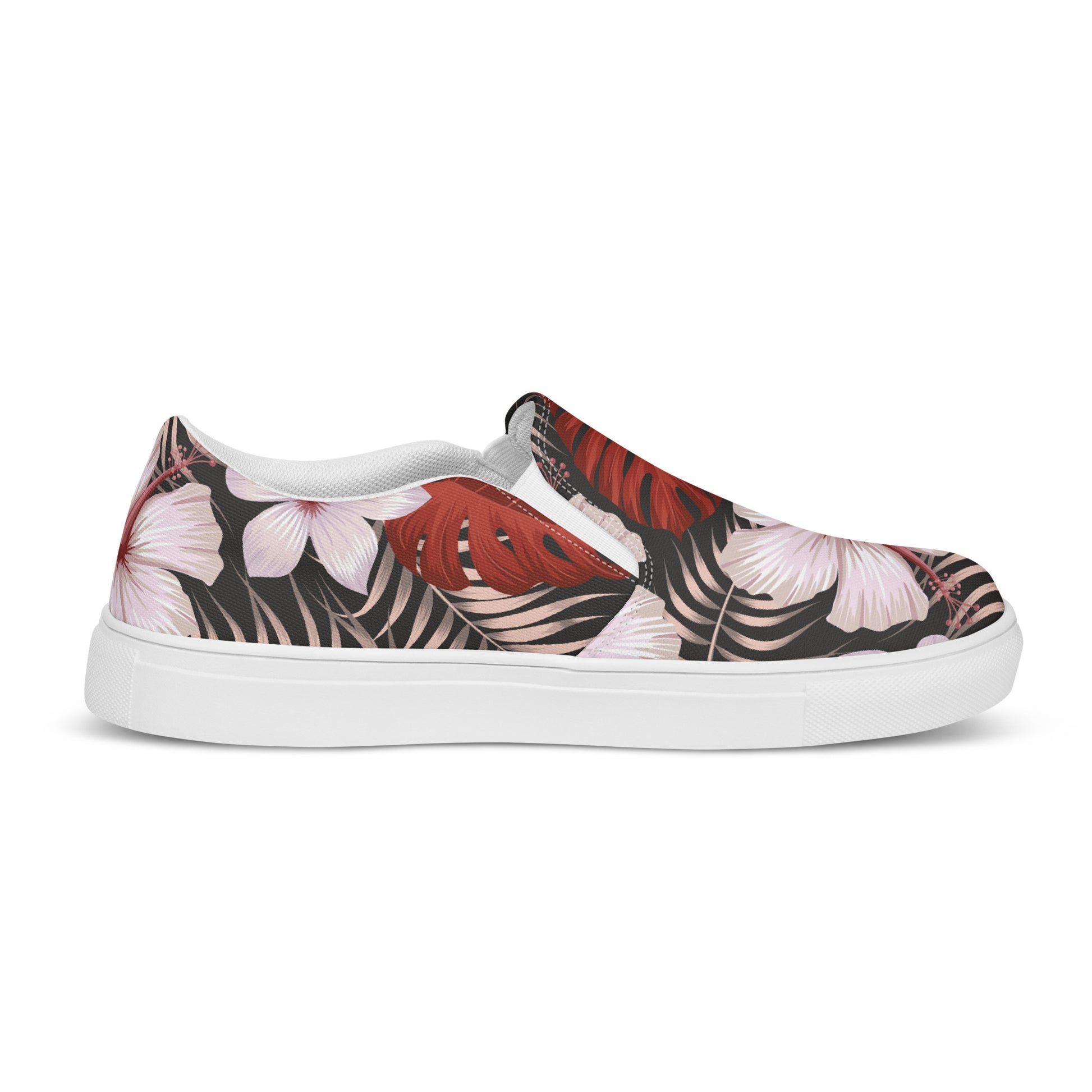 Slip-on Canvas Floral Print Shoes with Vibrant Tropical Design and White Soles for Casual Style