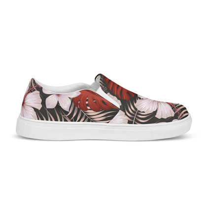 Slip-on Canvas Floral Print Shoes with Vibrant Tropical Design and White Soles for Casual Style