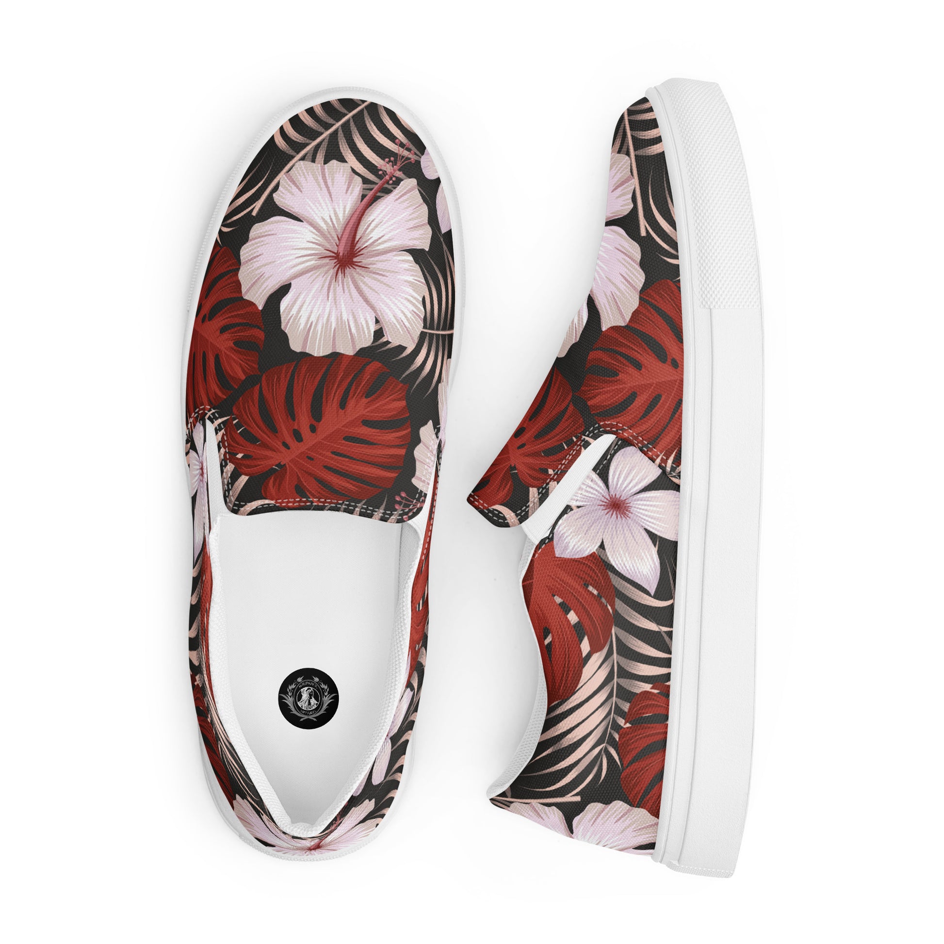 Slip-on Canvas Floral Print Shoes featuring vibrant tropical flowers and leaves design
