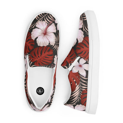 Slip-on Canvas Floral Print Shoes featuring vibrant tropical flowers and leaves design