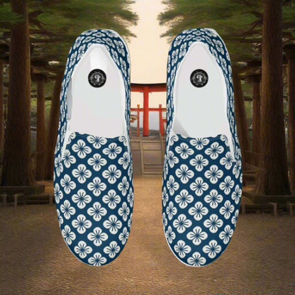 WildSage Market Slip-on Canvas Shoes Asian Floral Pattern with a stylish blue design