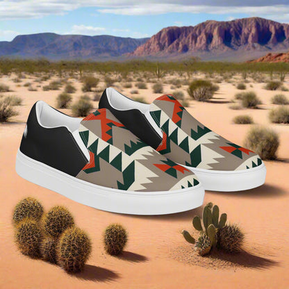 WildSage Market Slip-on Canvas Shoes Big Mesa Halftone with tribal patterns in a desert setting