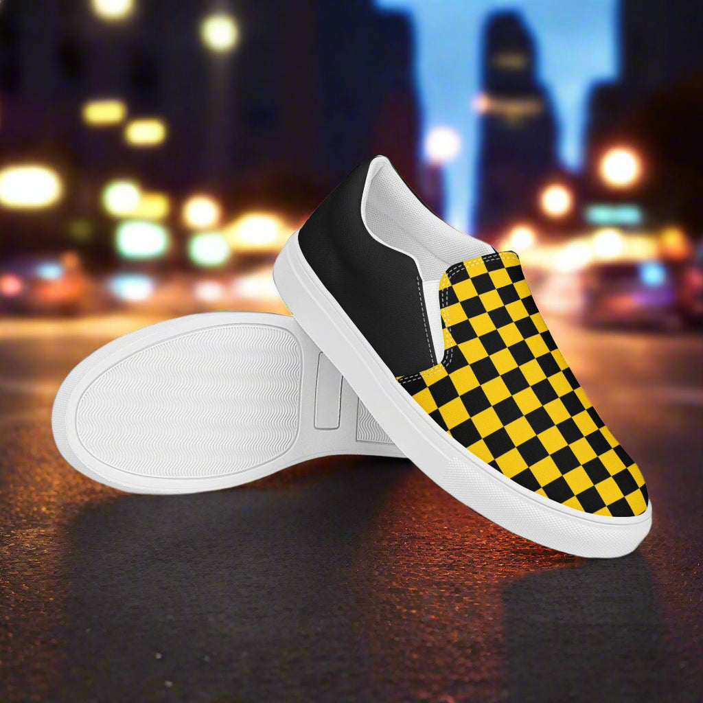 WildSage Market Slip-On Canvas Shoes with Black and Yellow Checkerboard Design for Casual Wear