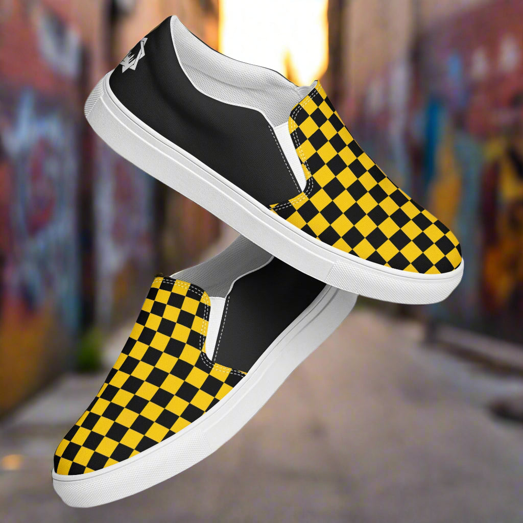 WildSage Market Slip-On Canvas Shoes with Yellow and Black Checkered Pattern for Casual Wear