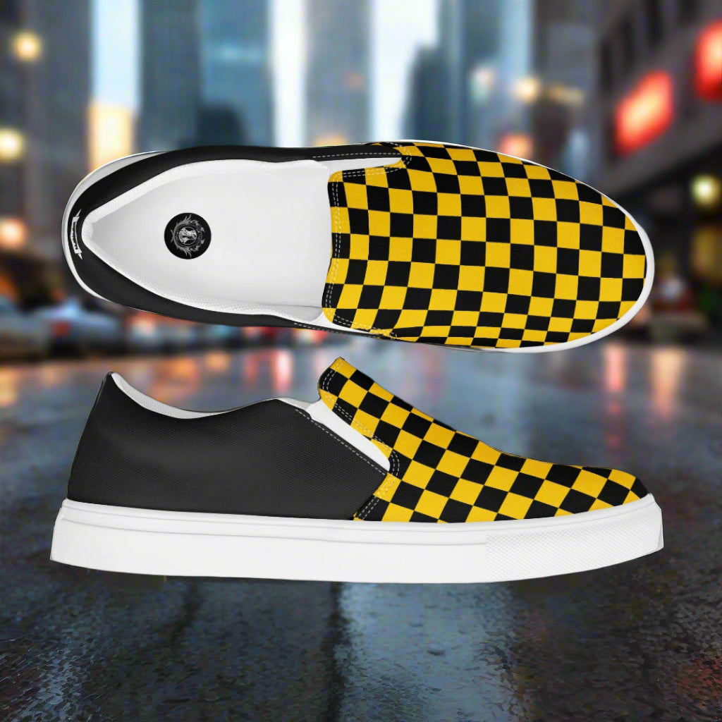 WildSage Market Slip-On Canvas Shoes with Yellow and Black Checkerboard Print for Casual Style