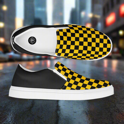 WildSage Market Slip-On Canvas Shoes with Yellow and Black Checkerboard Print for Casual Style