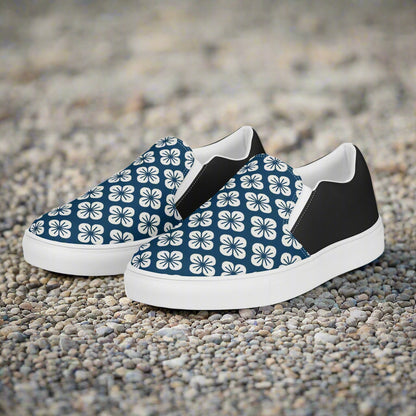 Slip-on Canvas Shoes Blue Orchid Halftone design featuring a trendy floral pattern on stylish footwear