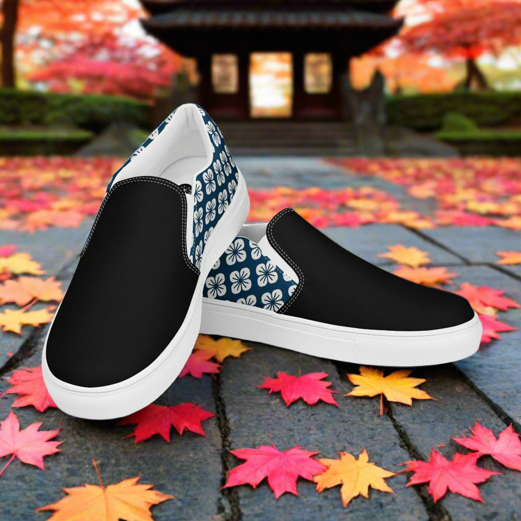Slip-on Canvas Shoes Blue Orchid Two Tone with Floral Design Ideal for Casual Wear