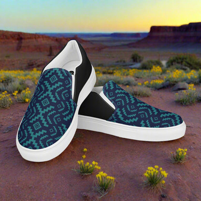 WildSage Market Slip-on Canvas Shoes BlueRock Halftone with unique geometric pattern in a desert setting