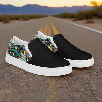 Slip-on Canvas Shoes Hotai Two Tone with colorful pattern on sides and black front for casual wear