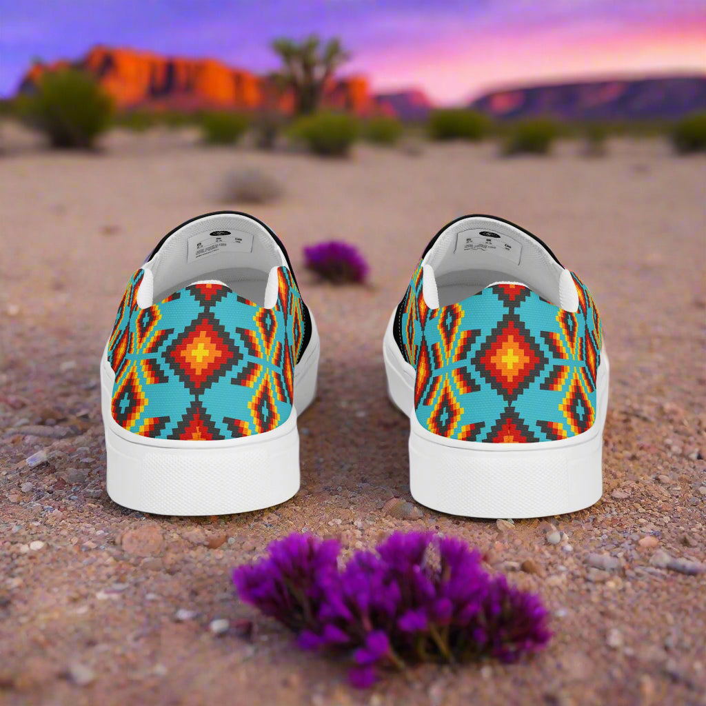 Stylish Slip-on Canvas Shoes Huichol Two Tone with vibrant patterns designed for comfort and casual wear