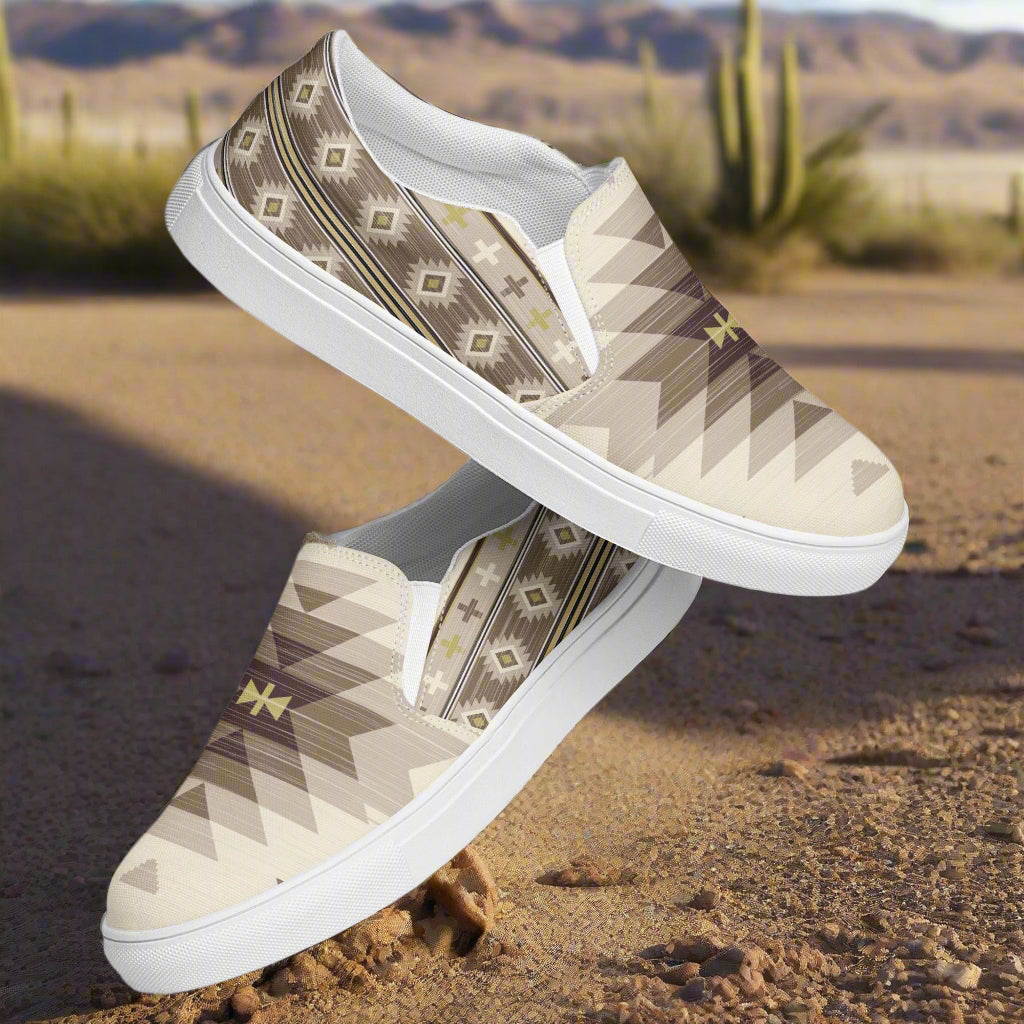 Slip-on Canvas Shoes Kewa Southwest Print with stylish geometric patterns in earthy tones
