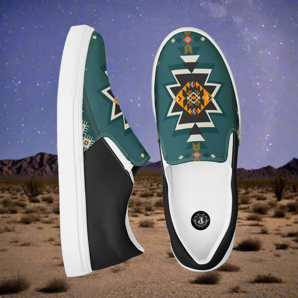 Slip-on Canvas Shoes Kiva Halftone featuring a geometric pattern in green and black for stylish comfort
