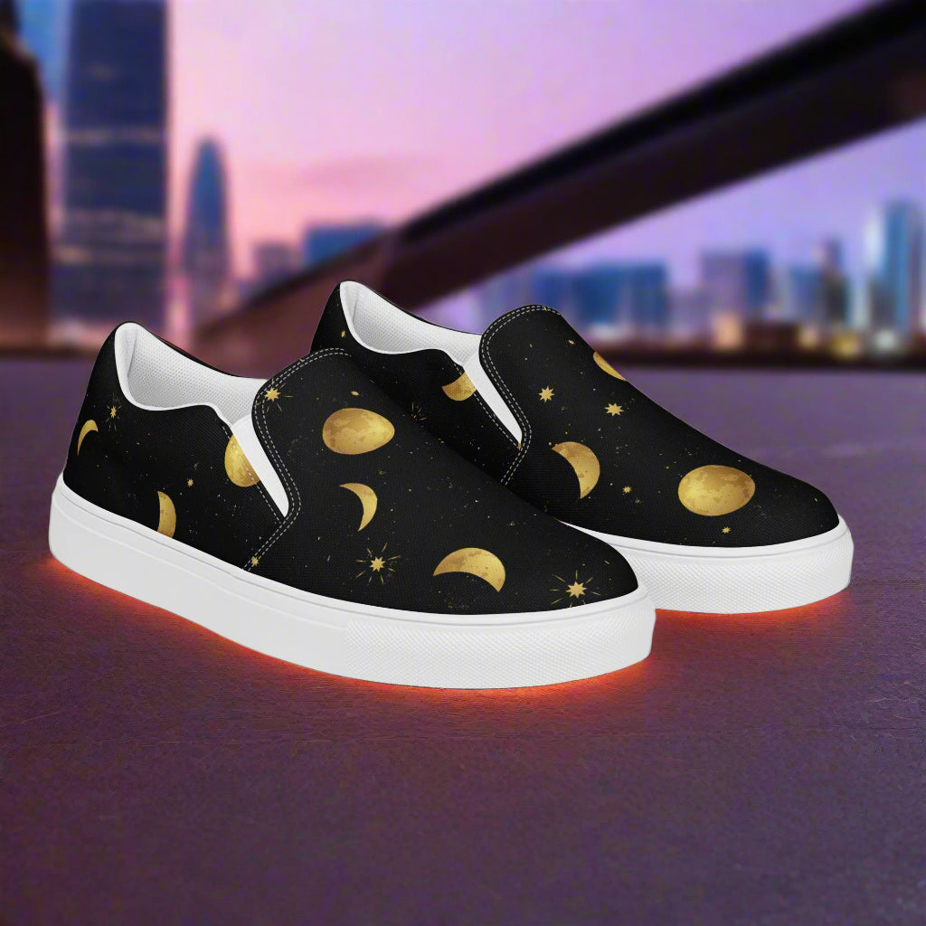 Slip-on Canvas Shoes - Moonstar Print featuring a stylish lunar design on a black background